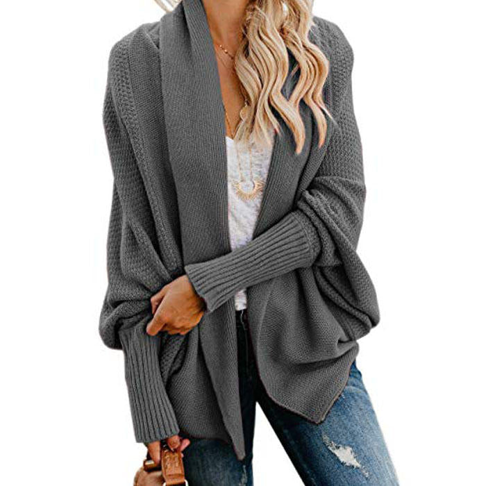 Women's Batwing Knitted Oversized Slouchy Solid Cardigan Sweater Knit Outwear-Dark Gray