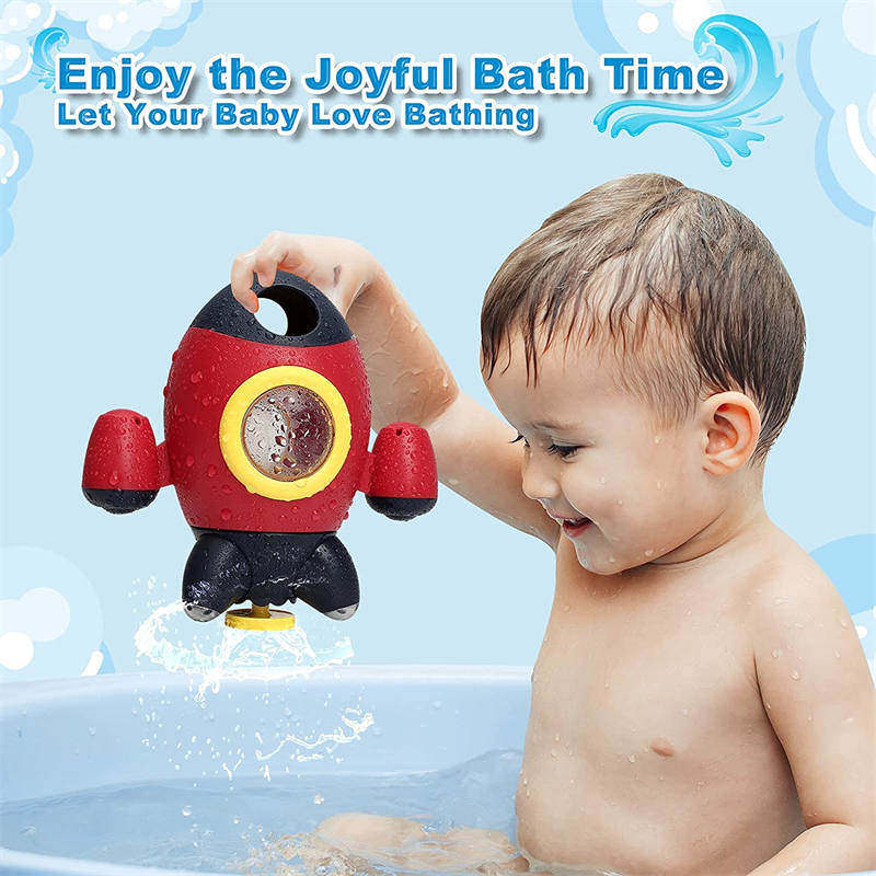 Bath Toys Space Rocket Spray Water with Rotatable Fountain for 18 Months and up-Red