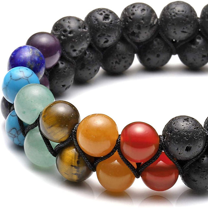 Bead Bracelet 7 Chakras Healing Crystals Bracelet Stone Beads Double Layer Bracelets-Lava Rock Stone Bracelet