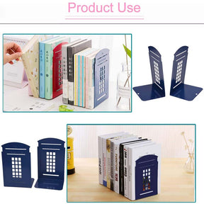 1 Pair Heavy Metal Telephone Booth Bookshelf Non Skid Sturdy Decorative Gift for Office Library-Blue