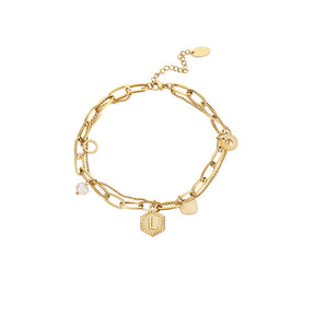 Gold Initial Bracelets for Women Letters Hexagon Pendant Chain-L