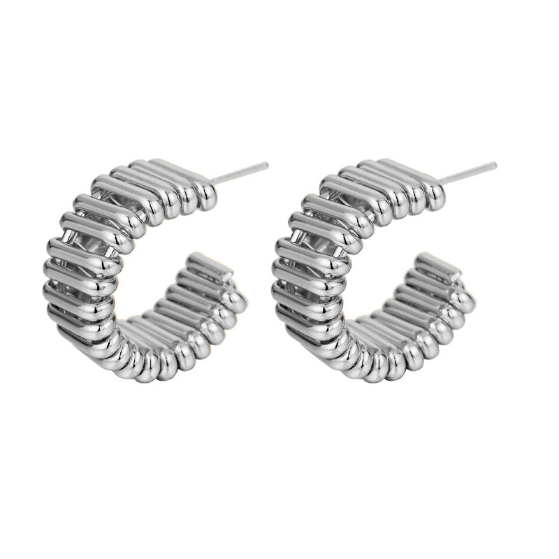 Fashion Wrap Line C-shaped Earrings for Women-Silver