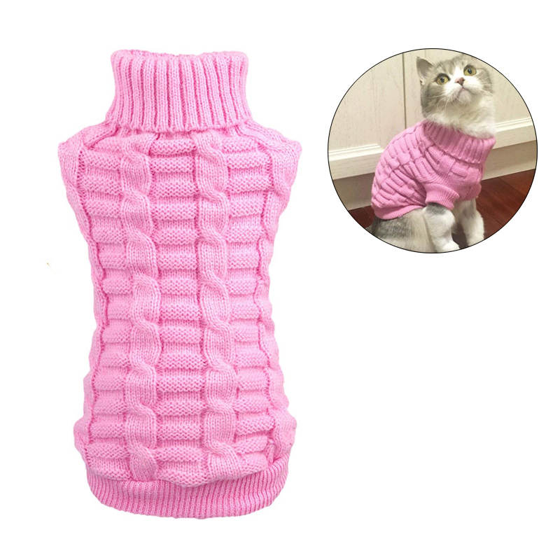 Pet Clothing Knitted Turtleneck Sweater for Dogs Cats-Pink