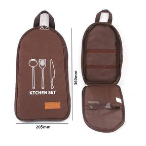 Cooking Utensils Organizer Travel Bag Portable Pouch for BBQ Camp Kitchen Kit-Brown