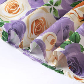 Oblique Shoulder Childrens Dress Rose Print Dress Girls Evening Party Costume-Light Purple