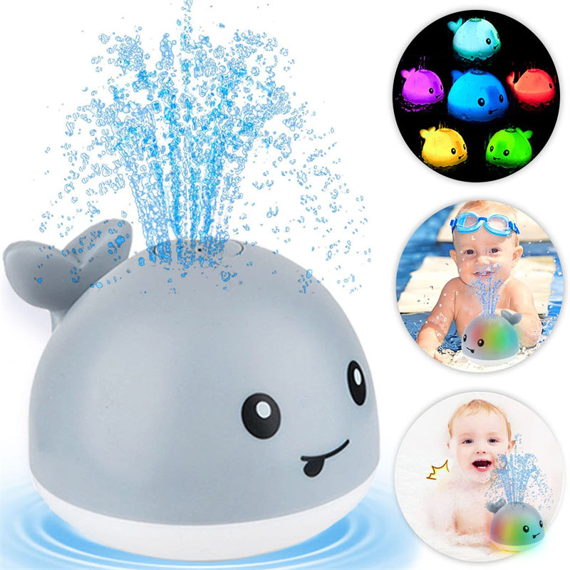 Baby Bath Toys Whale Light Up Sprinkler Bathtub Toys for Boys Girls-Gray