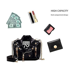 Women Motorcycle Jacket Crossbody Bag Punk Style Lapel Collar Satchel Bag-Black