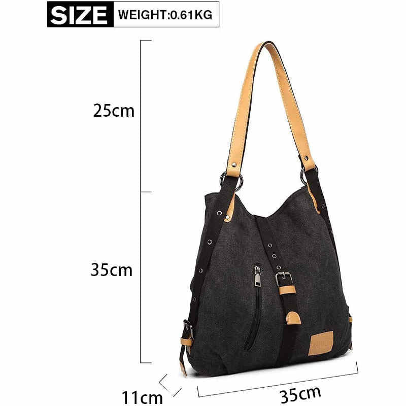 Women Canvas Bag Casual Backpack Vintage Shoulder Bag-Black