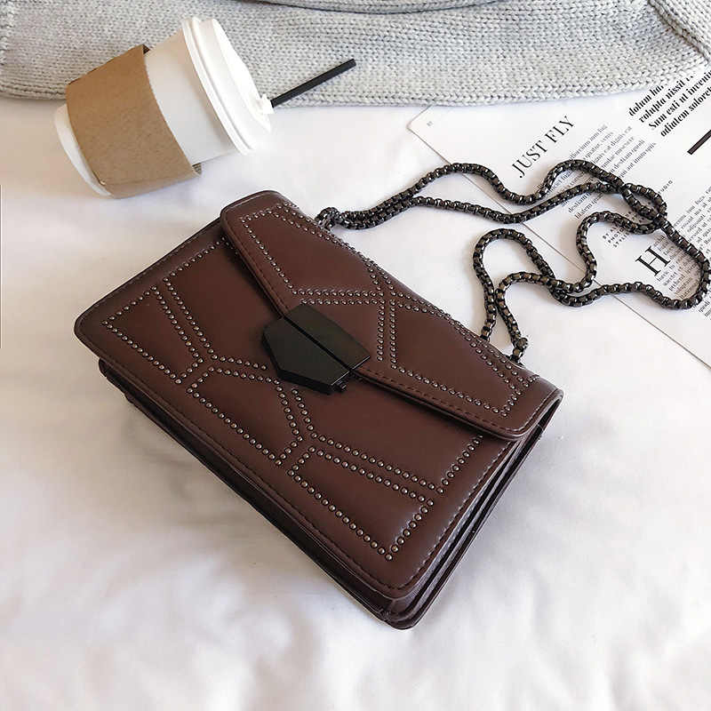 Small Shoulder Chain Bag Ladies Square Crossbody Bag-Coffee