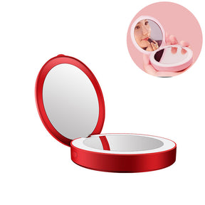 Lighted Mini Travel Makeup Mirror 1X/3X Magnification Rechargeable-Red