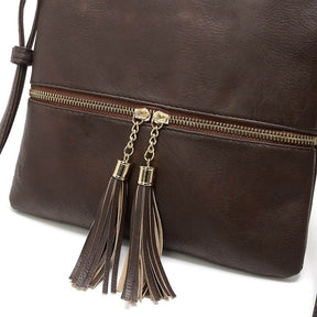 Lightweight Medium Crossbody Bag with Tassel-Coffee