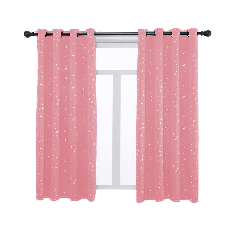 2 Panels Kids Blackout Curtains with Silver Star Print for Bedroom Living Room-Pink