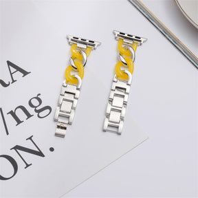 Fashion Resin Watch Band Bracelet Stitching Strap for Apple Watch Series SE/6/5/4/3/2/1-Silver+Yellow