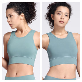 Longline Padded Sports Bra High Impact Workout Crop Tops for Women-Cyan