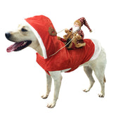 Dog Christmas Costume Santa Claus Riding Pet Cosplay Clothes-RedBrown