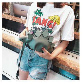 Dinosaur Shoulder Purses PU Stegosaurus CrossBody Bag for Girl Women-Blue