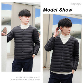 Mens Down Jacket Packable Lightweight Two Wear Waterproof Coat-Black