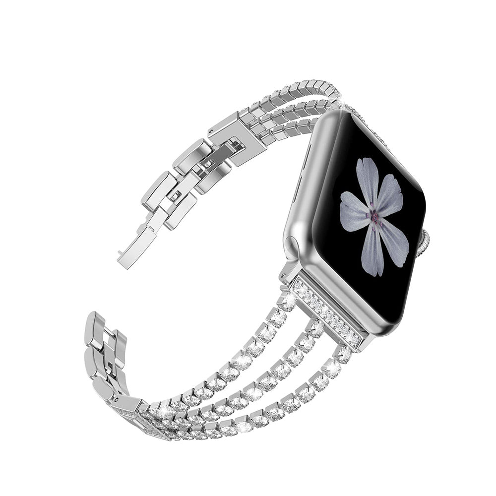 Three Rows Diamond Metal Watch Band For Apple Watch SE/6/5/4/3/2/1(Silver)