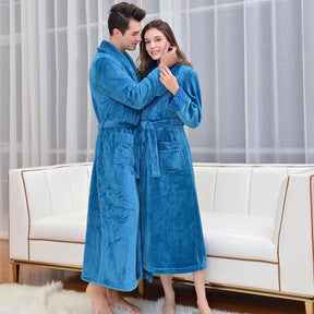 Warm Soft Plush Robe with Pockets for Unisex-Sea Blue