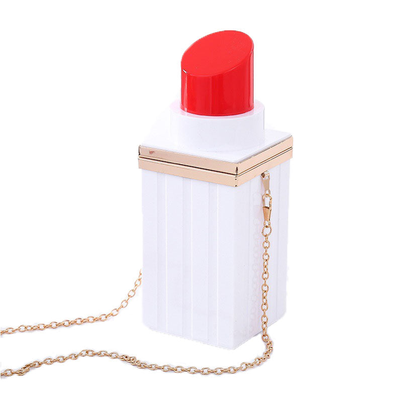 Women Acrylic Lipstick Shape Evening Purses Vintage Banquet Handbag-White Red