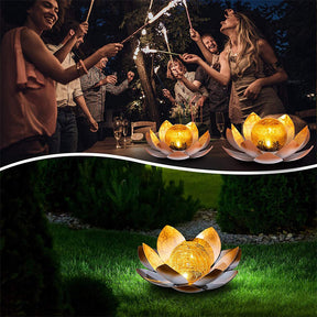 Solar Powered Lotus Lights Art Cracked Glass Ball Waterproof Garden Light for Pathway Lawn Patio