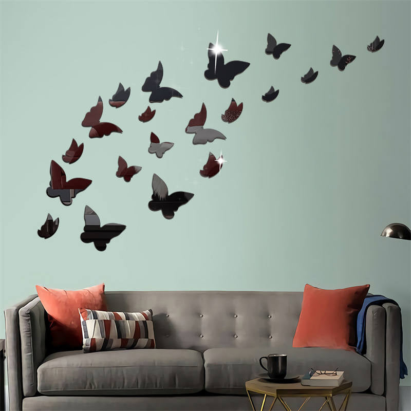 Removable Crystal Acrylic Mirror Butterfly Home Decoration Fashion Art Wall Stickers-Black