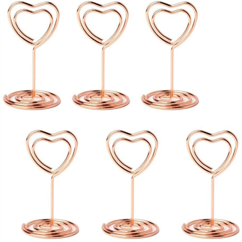 20 Pieces Mini Place Card Holders Table Number Stand Table Card Holder Wire Table Picture Photo Holder-Rose Gold-heart Shaped