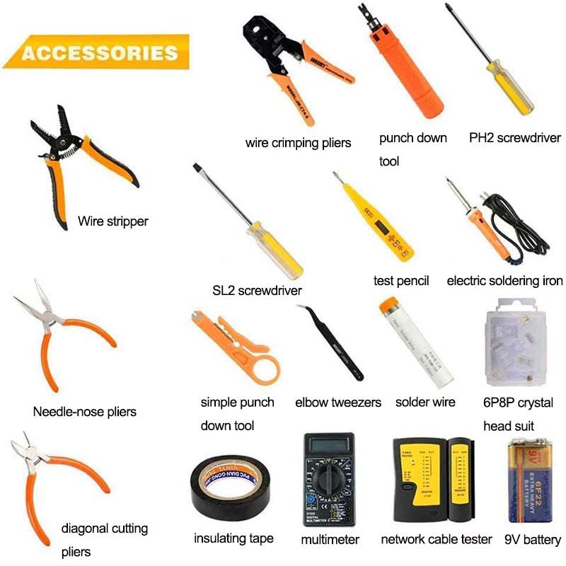 17 Pcs Network Tool Kit Ethernet Cable Crimper Punch Down Tool