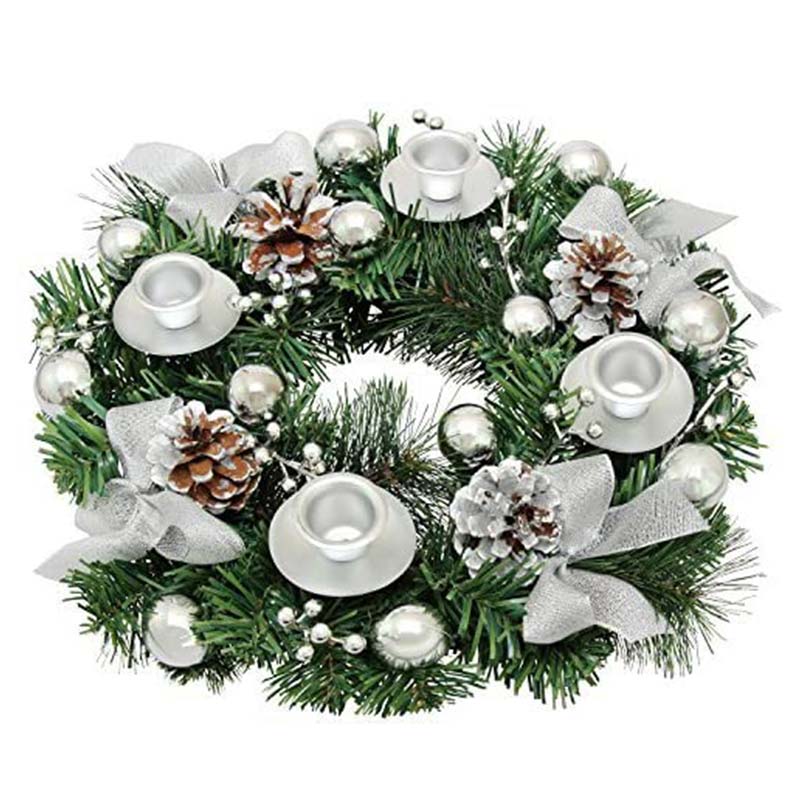 Silver Ribbon Christmas Wreath Decor Advent Candle Holder for Advent Calendar Season Decoration