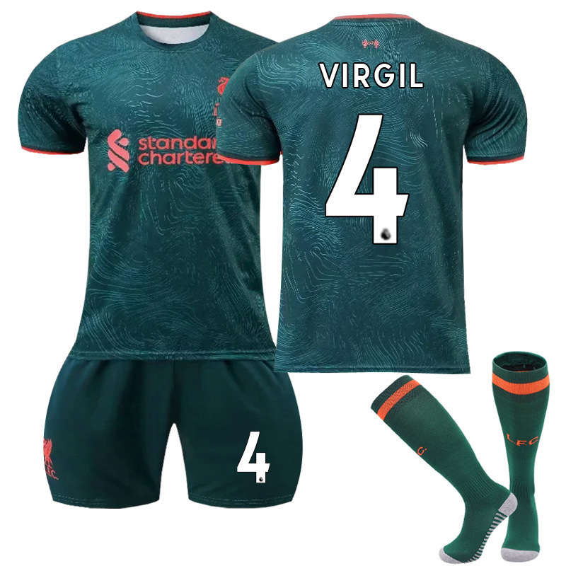 Liverpool F.C. Second Away Jersey 2022-23 VIRGIL #4 Soccer Jersey Kids Adult 3-Pieces Jersey Kits