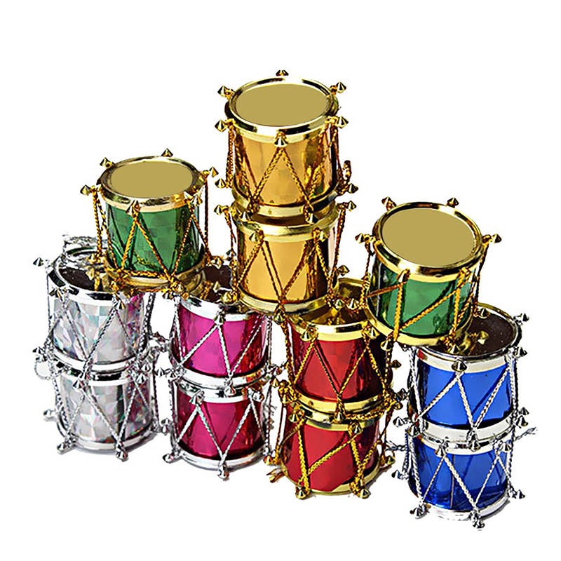 12 Pcs Colorful Glitter Mini Drum Christmas Tree Hanging Ornaments