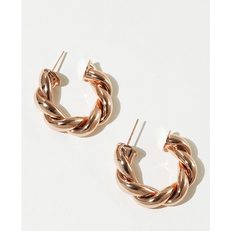 14K Gold Plated Twisted Rope Round Hoop Earrings Gift for Women-RoseGold