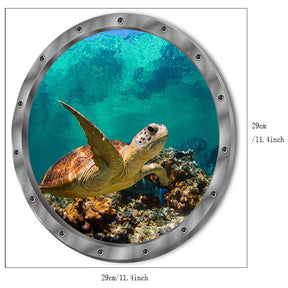 Removable 3D Under The Sea Nature Scenery Decor Submarine Window Sea Turtles Wall Sticker