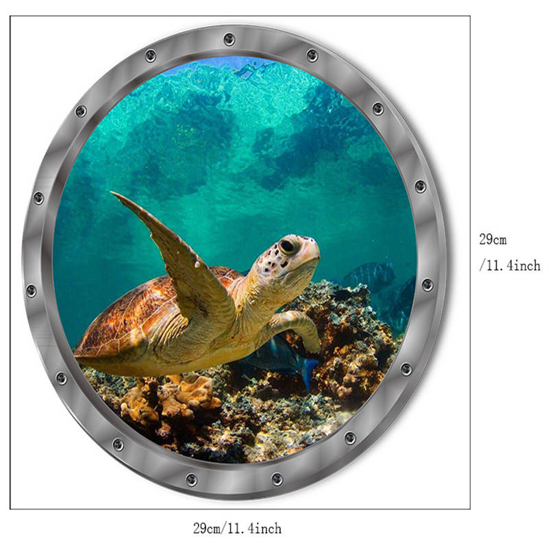 Removable 3D Under The Sea Nature Scenery Decor Submarine Window Sea Turtles Wall Sticker