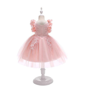 Princess Flower Girl Lace Dress Pageant Kids Christmas Party Dresses-Pink