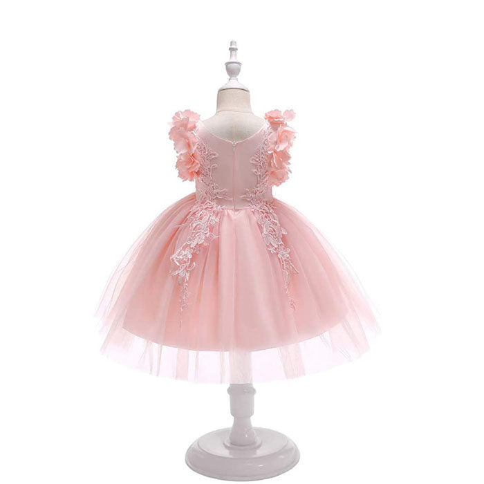 Princess Flower Girl Lace Dress Pageant Kids Christmas Party Dresses-Pink
