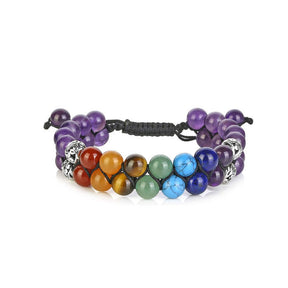 Bead Bracelet 7 Chakras Healing Crystals Bracelet Stone Beads Double Layer Bracelets-Purple