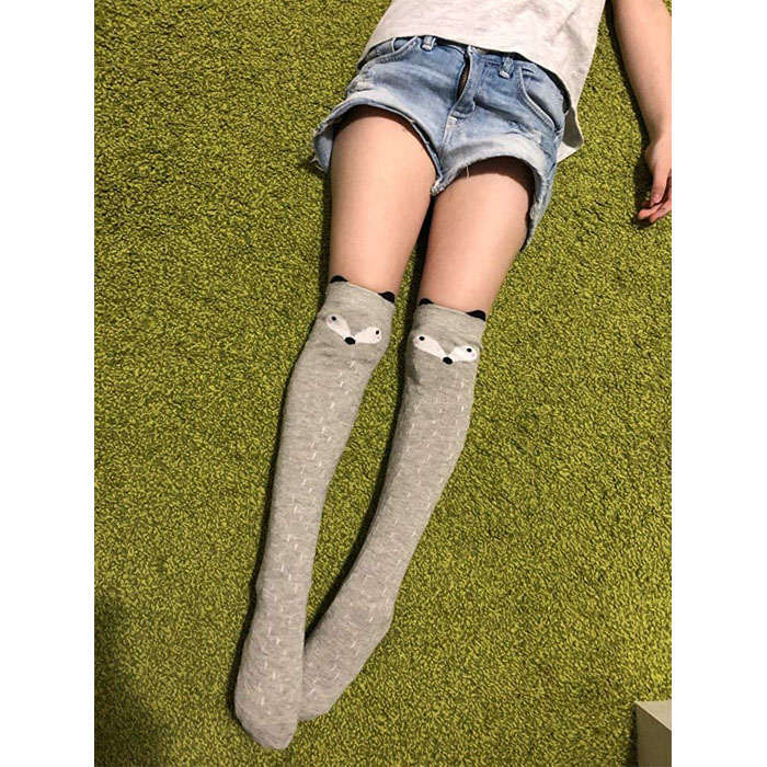 8 Pcs Cartoon Animal Girls Knee High Socks Cotton Mid Calf Long Boot Socks
