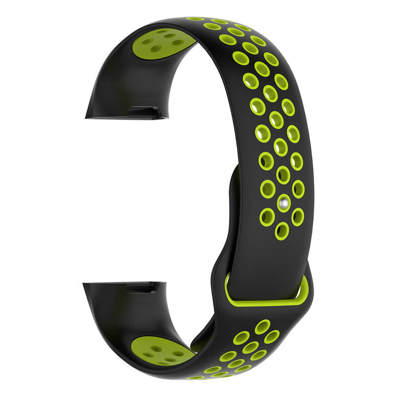 Double Color Porous Breathable Watch Band Silicone Wristband For Fitbit Charge 3 Sport Smartwatch -Black Lime