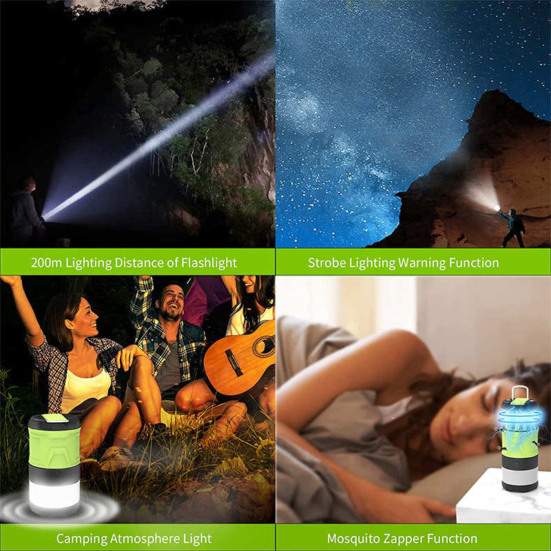 Portable LED Camping Lantern Bug Zapper for Hiking Tent Survival Kits-Green