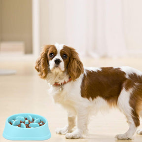 Dog Slow Feeder Non Slip Puzzle Bowl Anti-Gulping Pet Slower Food Feeding Dishes-Blue