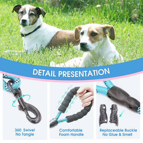 Strong Dog Leash with Comfortable Padded Handle and Highly Reflective Threads-Light Blue