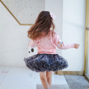 Toddler Girls Layered Tutu Skirt Solid Color Mesh Princess Ballet Dance Dress-DarkGrey