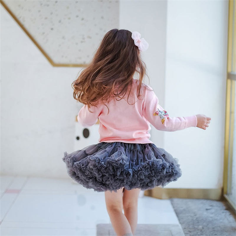 Toddler Girls Layered Tutu Skirt Solid Color Mesh Princess Ballet Dance Dress-DarkGrey