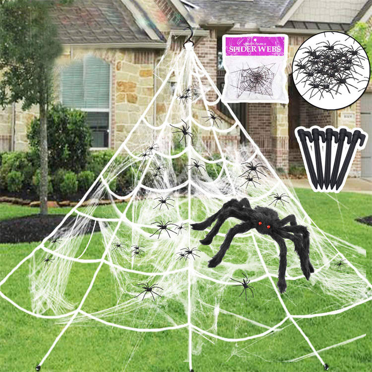 Halloween Decorations Spider Web Triangular Mega Outdoor Decor with Black Spider