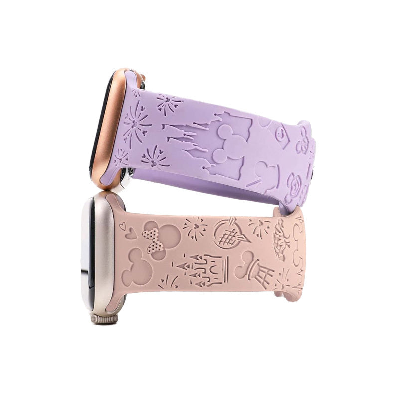 2 Pcs Cartoon Engraved Bands Silicone Castle Pattern for Apple Watch-9