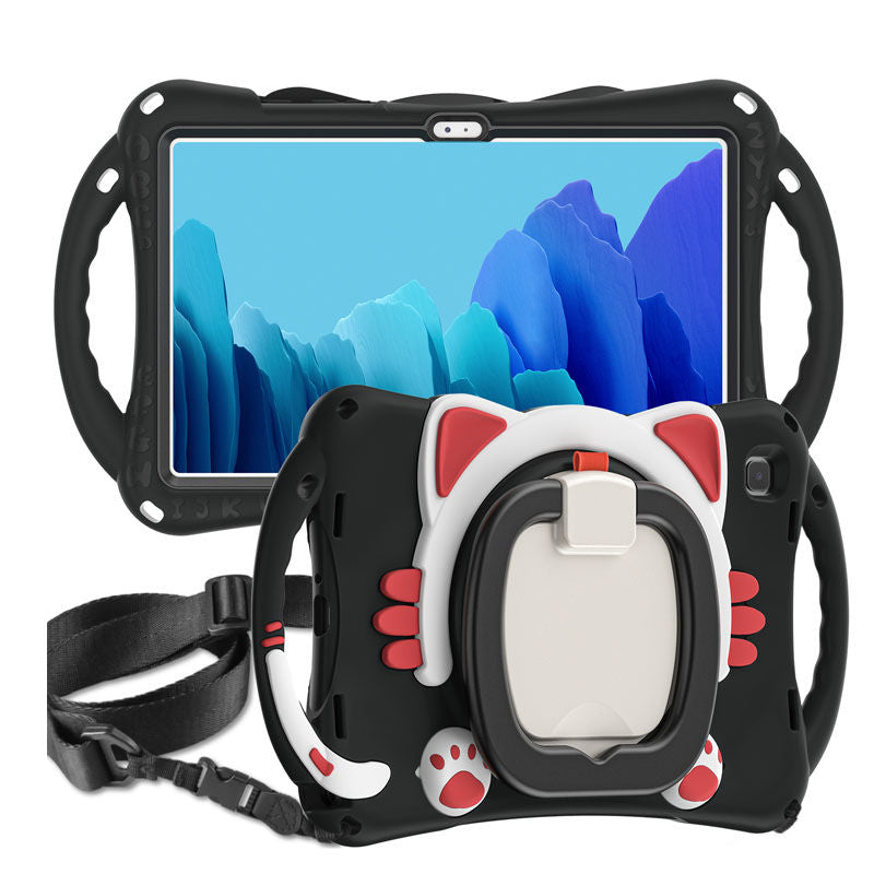 CatB Samsung Tablt Case for Tab A7 10.4  T500/T505/T507/T505N Shockproof Shoulder Strap Handle Stand-Black Red