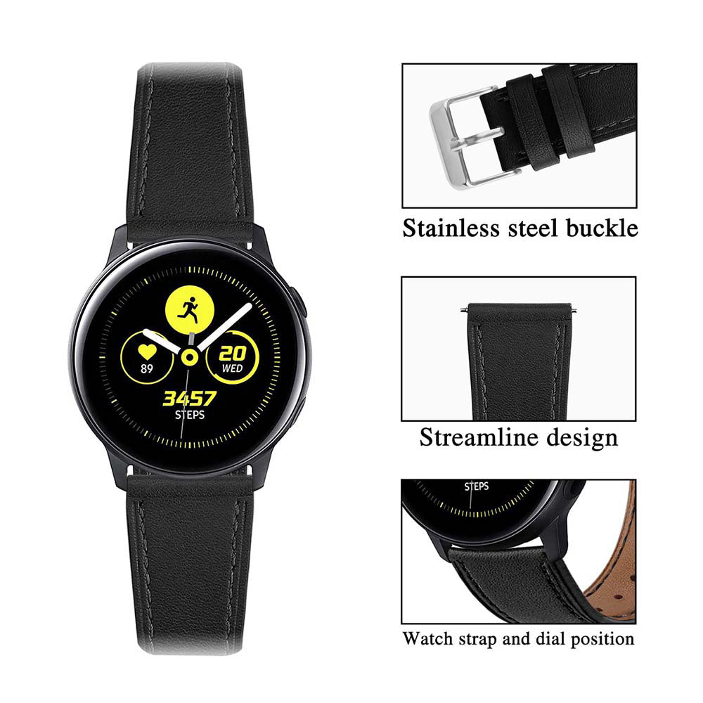 First Layer Cowhide Round Tail Leather Watch Band For Samsung Galaxy Watch 42/46mm Gear S3 Frontier/Classic(Black)