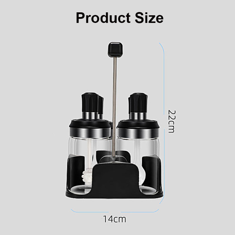 Portable 4-Jar Seasoning Organizer Rack Built-in Spoon Moisture-Proof-SS304 Lid