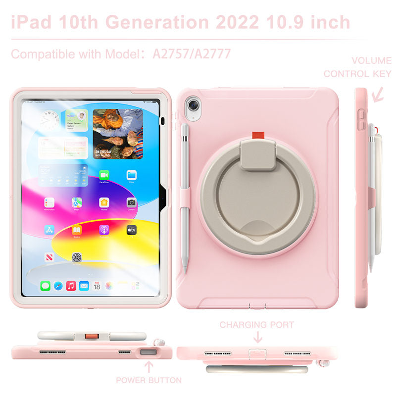 Tablet Case For iPad 10th Full Body Protection with 360¡ã Stand Portable-Pink